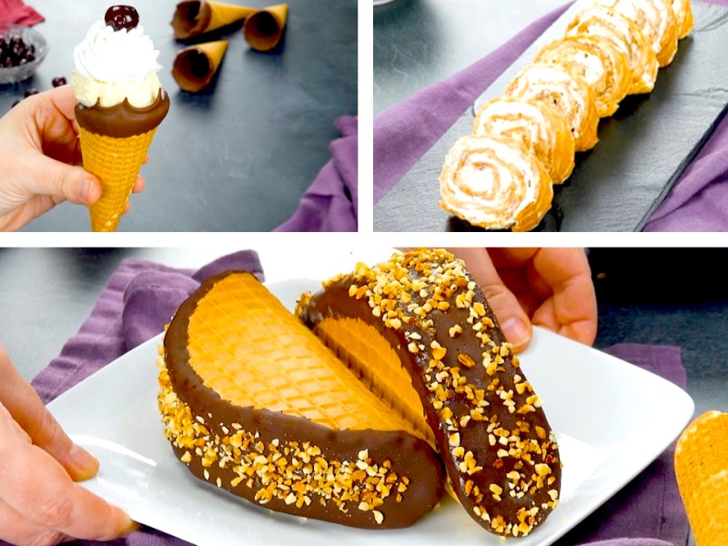 3 tentadores postres con barquillos de helado